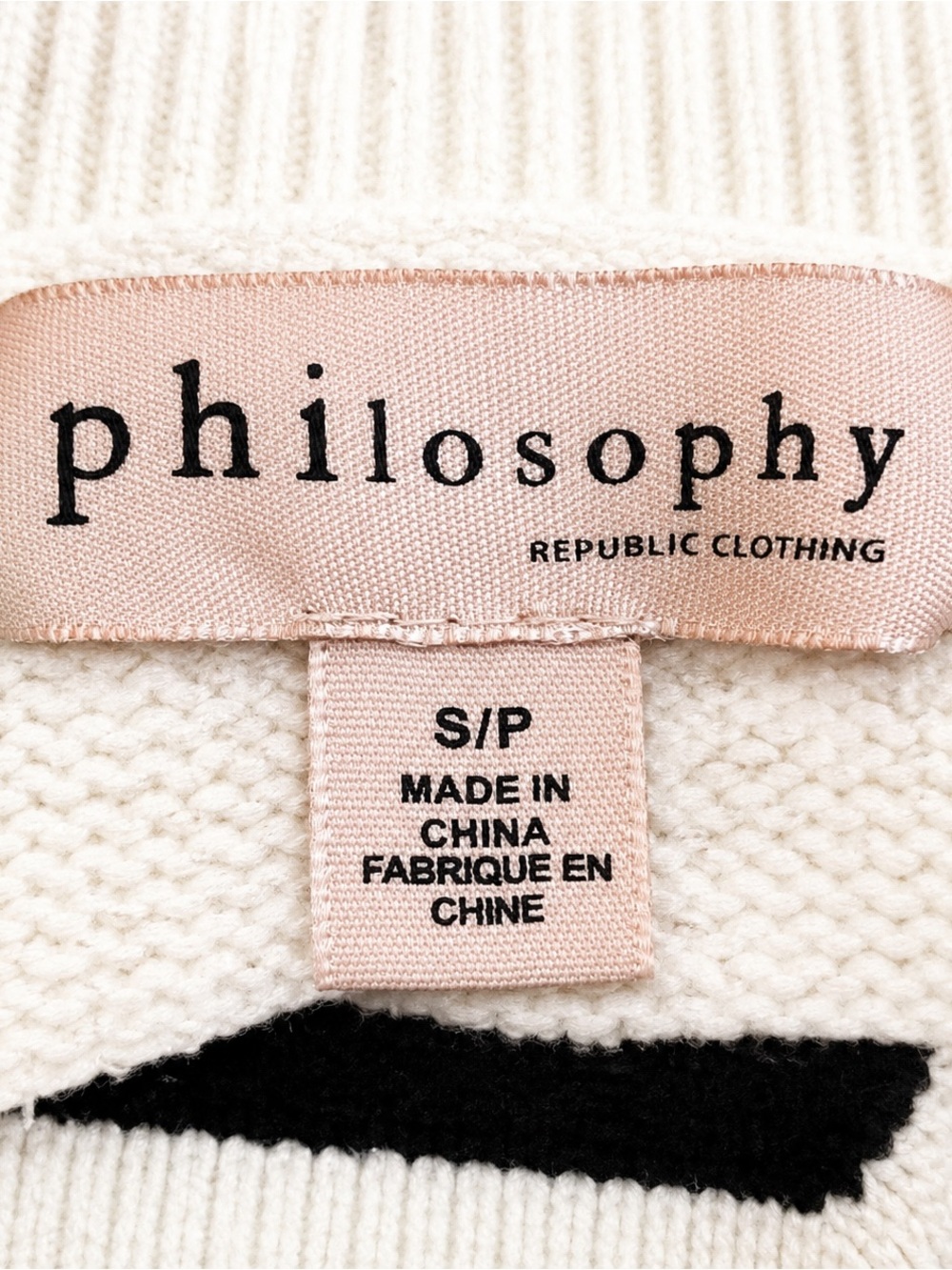 Philosophy Breton Striped Mock Crew Neck Sweater Ivory Black Soft Knit Cozycore - Picture 14 of 16